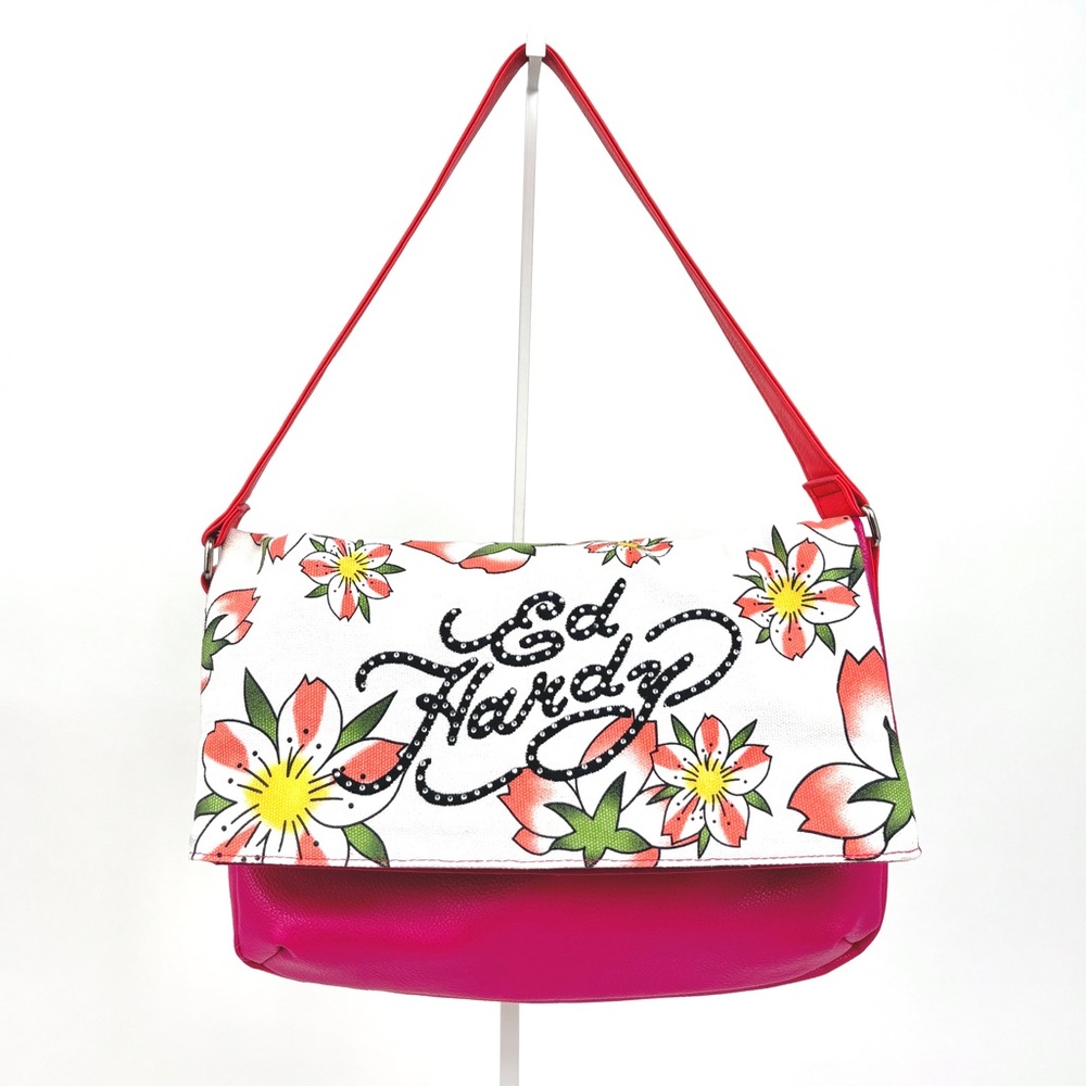 Ed Hardy Fresh Florals Samantha Embellished Fold Over Shoulder Bag NWOT